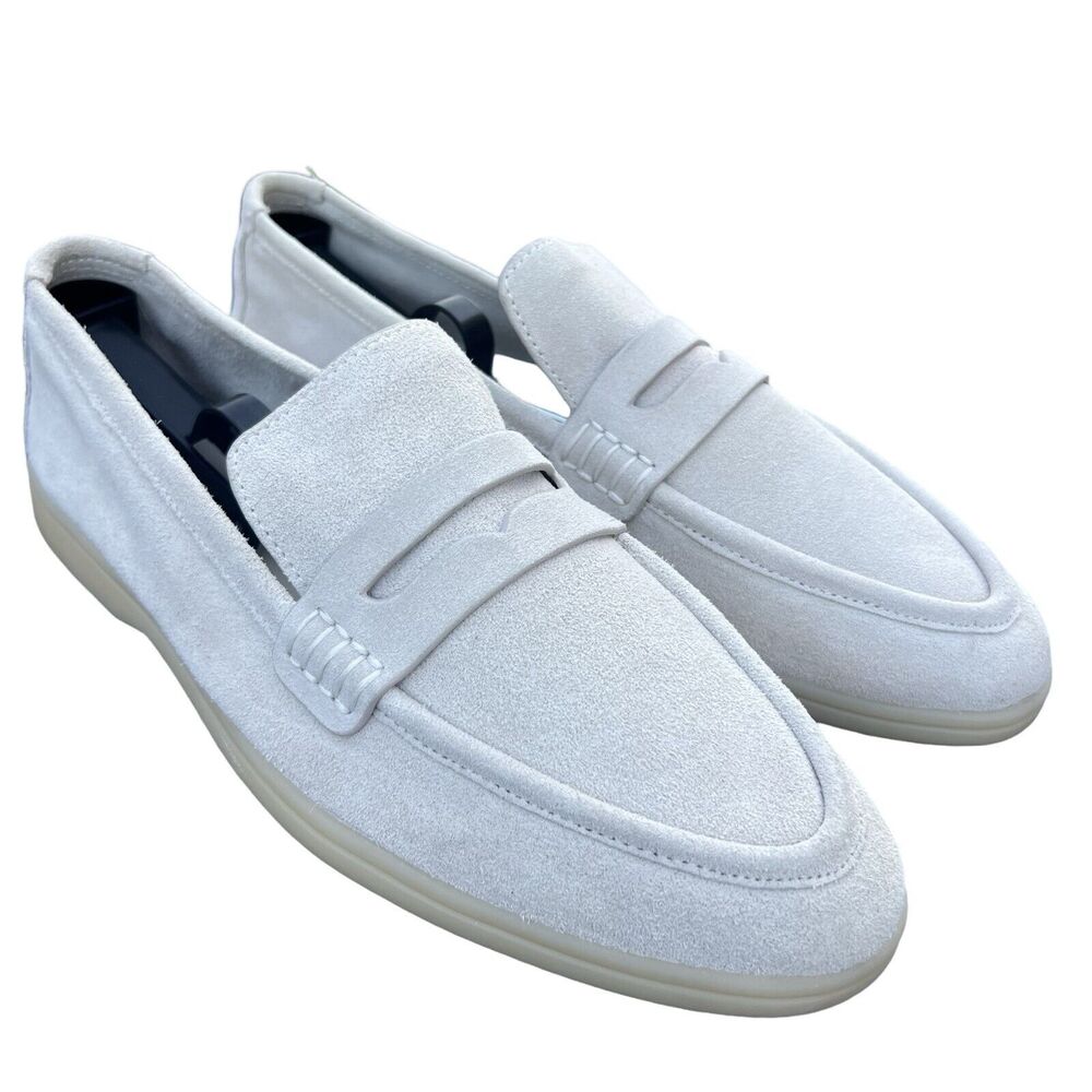 Zara Suede Penny Loafers Flat Leather Women's Off-White Shoe US Size 11 EU 42